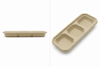 Barquette à condiments jetable biodégradable en bagasse de canne à sucre, 3 compartiments, pour sauces, écologique et compostable