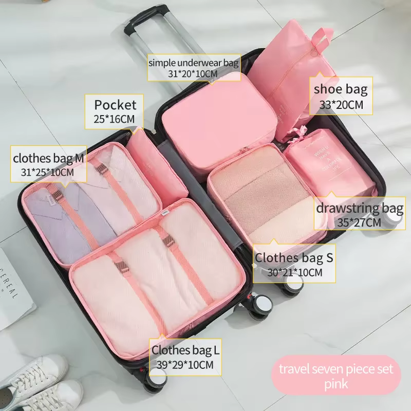 Ensemble de voyage rose 7 pièces