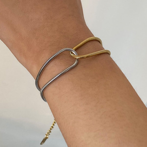 Hot Sale Trending Cross-border Niche Design Gold Silver Color Blocked Hollow Snake <b>Chain</b> Bracelet Stainless Steel <b>Titanium</b> Steel - Product Image 6