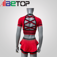 Service OEM personnalisé : Ensemble d'uniformes de cheerleading en strass, comprenant un crop top à manches courtes et dos croisé, une jupe et un short, en Polyester Spandex, avec logo d'équipe