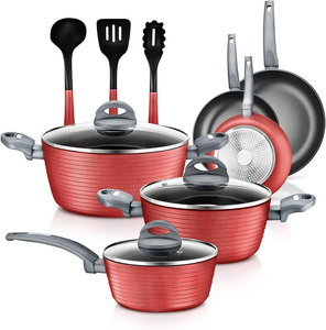12 pezzi pentole da cucina Set di fripan in casseruola pentole da cucina antiaderente Set di pentole in alluminio pressa Set di pentole a induzione all'ingrosso - Product Image 2