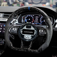 Volant en cuir perforé en carbone forgé avec surpiqûres bleues et palettes de changement de vitesse magnétiques pour VW Passat B8 Magotan Arteon CC
