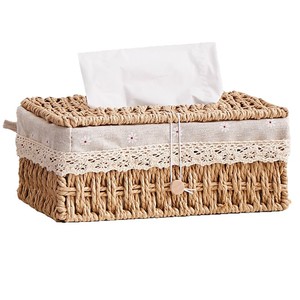 Handmade Woven <b>Tissue</b> Box <b>Paper</b> Rope Brown With Lace Car Living Room Bathroom Decor Pull Out <b>Tissue</b> Storage - Product Image 5