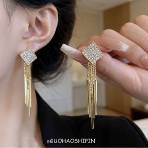 Zhi Ling Gold Square Rhinestone Tassel Drop <b>Earrings</b> S925 <b>Post</b> Party Fashion - Product Image 5