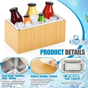 Wooden Ice <b>Bucket</b> Rectangle Detachable Tray Party Beverage Cooler Outdoor Use - Product Image 2