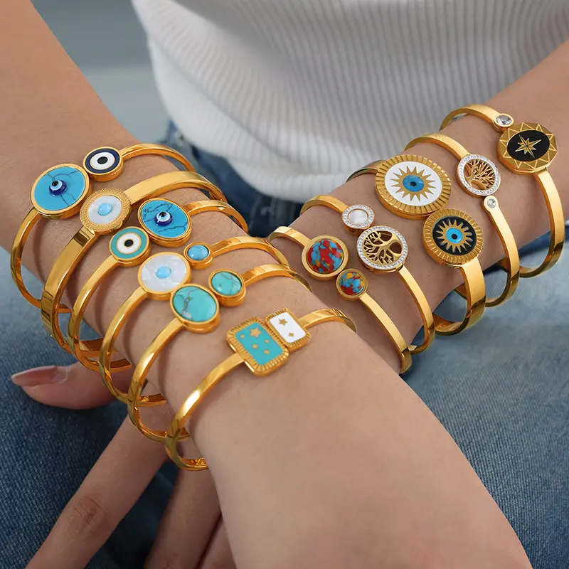 2024 Heißer Verkauf bohème Schmuck Lebensbaum Sonne geometrische Öltropfen-Armband einfache Mode Boho Edelstahl-Armband