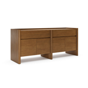 Buffet de style Japandi <span class=keywords><strong>en</strong></span> chêne foncé de 70 pouces avec panneaux latéraux arrondis, armoire à 4 portes, meuble de salle à manger de luxe de qualité ENF - Product Image 4