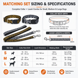 Durable Jacquard <b>Dog</b> Collar and Leash Set with Buckle Closure Animal Pattern <b>Small</b> Medium Large Size Matching Combo <b>for</b> <b>Dogs</b> - Product Image 1