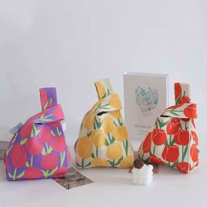 Fashion Luxury Flower Pattern Mini <b>Purse</b> Women Handbag <b>Cute</b> Knitted Tote Bag - Product Image 3