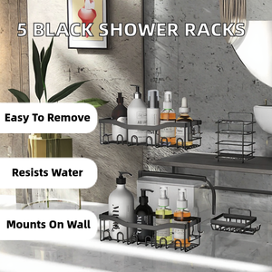 Single Black Minimalist Metal Mounted <b>Shower</b> <b>Storage</b> Holders Racks Drilling Waterproof Easy Assembly Bathroom Accessories for - Product Image 2