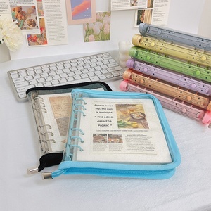 Rõ ràng không thấm nước lấp lánh PVC nhựa Bìa Ngân Sách chất kết dính A6 mở rộng 6 vòng chất kết dính lá lỏng lẻo máy tính xách tay với hoa hình dạng dây kéo - Product Image 6