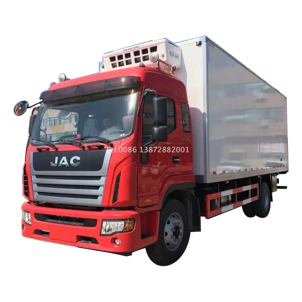نوعية جيدة JAC 4X2 نوع 10 طن 12 طن 15 طن موديل 6 عجلات شاحنة مزودة بثلاجة شاحنة للحوم والأسماك