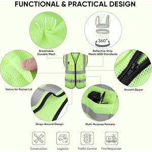 High Visibility Safety <b>Vest</b> ANSI Class 2 Breathable Mesh Reflective for Men Women Work Construction - Product Image 2