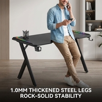 Bureau de jeu PC extensible en métal style E-Sports Aor Esports avec éclairage LED RGB, surface en bois, refroidissement, fournisseur chinois