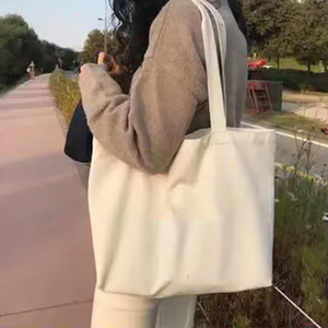 Bolsa de playa de regalo lisa de tela reciclada con logotipo personalizado, bolsa grande de lona de algodón orgánico Calico, bolsa de compras para mujer - Product Image 4