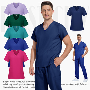 Women's Hospital Scrub Set V-Neck Short Sleeve Split Uniform Moisture Wicking Woven Fabric S XXL - Product Image 3