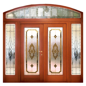Porte d'entrée double en bois sur mesure avec panneaux en verre teinté et transom cintrée pour usage extérieur GA-52 - Product Image 4