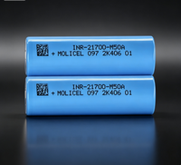 بطارية ليثيوم أيون أسطوانية أصلية من Molicel M50A 21700 بسعة 5000 مللي أمبير في الساعة وجهد 3.7 فولت لدرجات الحرارة المنخفضة، مناسبة لتجميع حزم بطاريات السكوتر