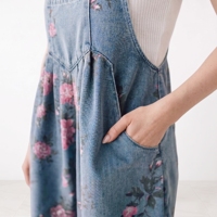 Combinaison en jean à imprimé floral pour femme, salopette vintage sans manches, taille haute, jambe large, style décontracté streetwear, combishort en jean 2026