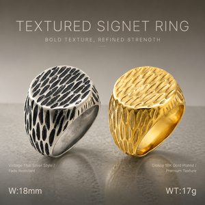 Hot Trend Wide Chunky Hammered Signet <b>Ring</b> 18K Gold Plated Stainless Steel Textured Surface Unisex Streetwear <b>Statement</b> <b>Ring</b> - Product Image 3