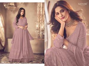 Robe lourde en fausse Georgette et broderie Santoon Noor Gold Anarkali Salwar Kameez pour femmes d'Inde - Product Image 2