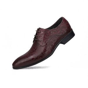 Luxurious Broke Leather <b>Pointed</b> Toe Formal Shoes for Men-Lace-Up Brown Autumn Waterproof-Wedding Party Use - Product Image 4