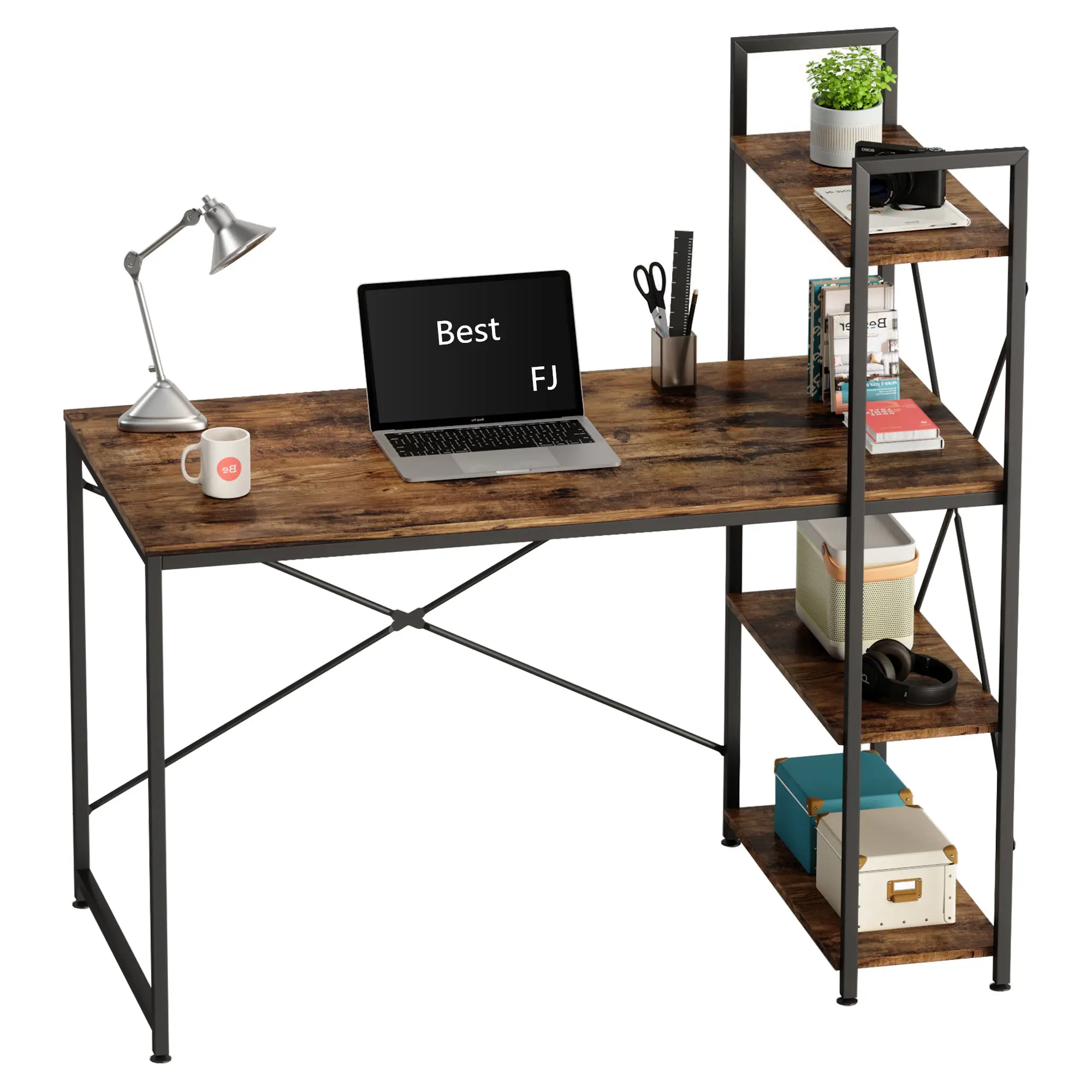 Industrial Wood Mdf Studio Computer Desk Pc Laptop Estudo Escrita Tabela Com 4 Prateleiras Tier Para Home Office