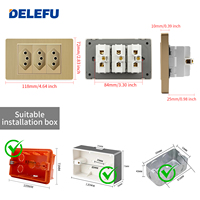 Prise standard brésilienne DELEFU type 118, panneau en or brossé, durable, 2 prises, type C, 2 ports, 10A/20A, charge rapide
