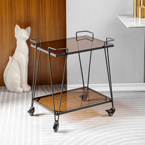 Chariot mobile commercial en fer robuste à 4 roues pour aliments et boissons, design minimaliste, pour hôtels, restaurants et usage domestique, 2 étagères - Product Image 5