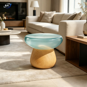 ML Transparent Resin Mushroom <b>Stool</b> With Natural Wood Base Modern Home Furniture Scandinavian Design - Product Image 3