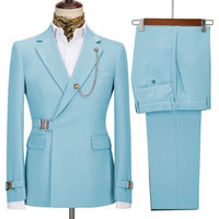 Mode noir hommes smoking costumes 2 pièces coupe régulière revers cranté Double boutonnage veste + pantalon pour la fête de bal