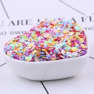 PVC PET 4mm AB Solid Rainbow Color Round Cup Loose Sequins For Wedding Dress DIY Decoration