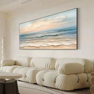 Pintura de Paisaje Marino Texturizada en 3D, Arte de Pared Impasto, Lienzo Horizontal, Decoración de Playa, Pintura al Óleo Abstracta Hecha a Mano - Product Image 3