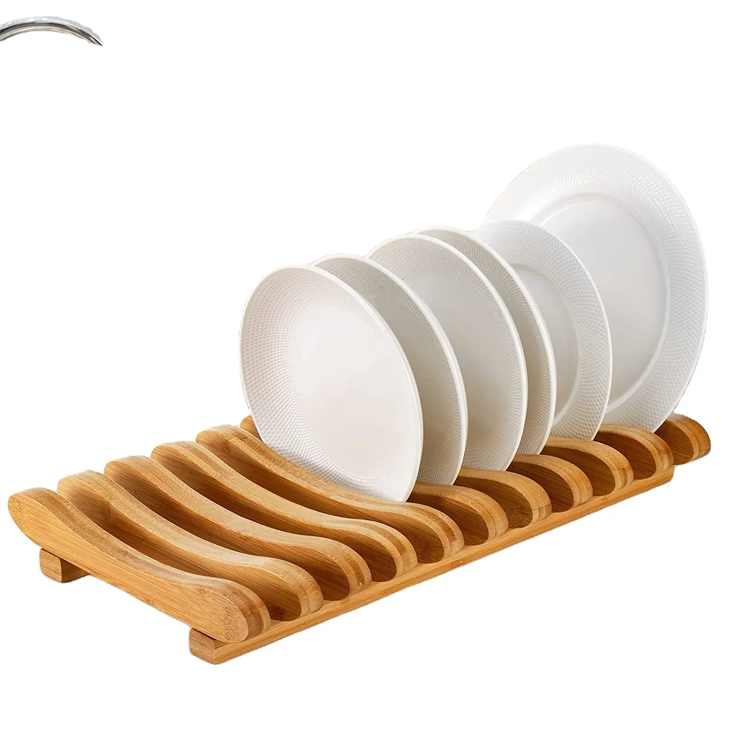 Bamboo Dish Drying Rack, 10 Slots Bamboo Cabinet Plate Stand Dish Drainer Wooden Plate Rack Pot Lid Holder