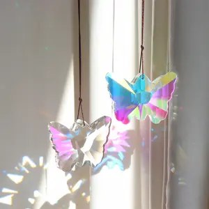 Pingente de cristal borboleta prisma sol coletor pingente ornamento jardim brilho elegância arco-íris fabricante decoração da janela borboleta