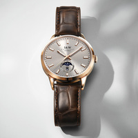 Montres de luxe pour hommes en gros, boîtier en acier inoxydable, résistantes à l'eau 30m, édition limitée, montre personnalisée en cuir marron