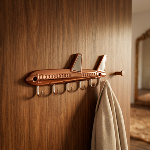 Porte-clés mural multifonction en métal zinc en forme d'avion, style moderne décoratif, organisateur de crochets pour entrée de maison - Product Image 1