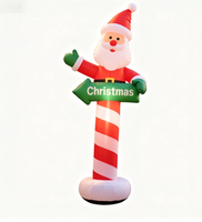 Panneau directionnel gonflable Père Noël Colonne de bonbons, contraste rouge-vert avec éclairage, pour jardin, terrasse, ambiance festive de Noël