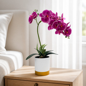 Plante artificielle d'orchidée Phalaenopsis en pot, rose rouge, 40 cm, avec pot, pour la décoration du bureau et du salon - Product Image 2