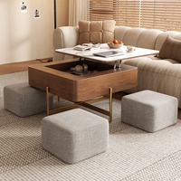 Table basse télescopique en bois de luxe léger avec panneau rocheux, mobilier de salon moderne et minimaliste 3116