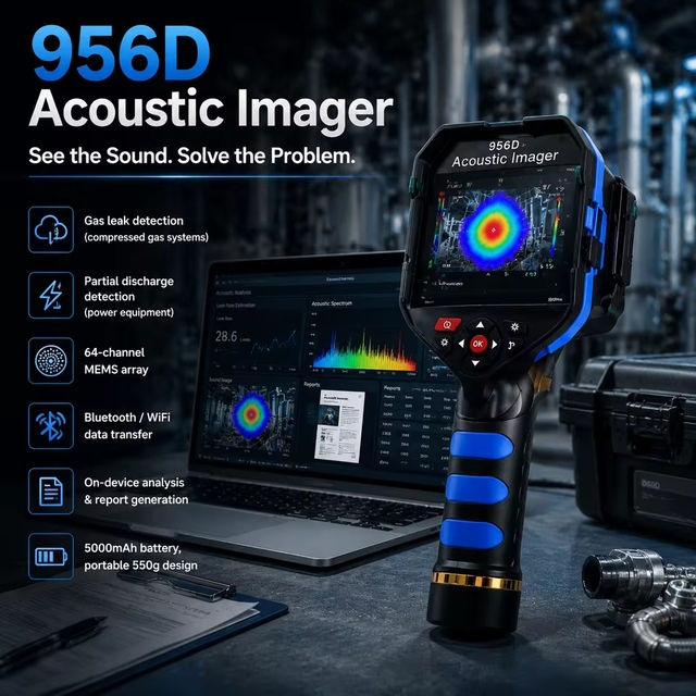 Gas Leak Detector Acoustic Camera Industrial Sound Imager,64 MEMS 2-100kHz Partial Discharge Tester Handheld Ultrasonic