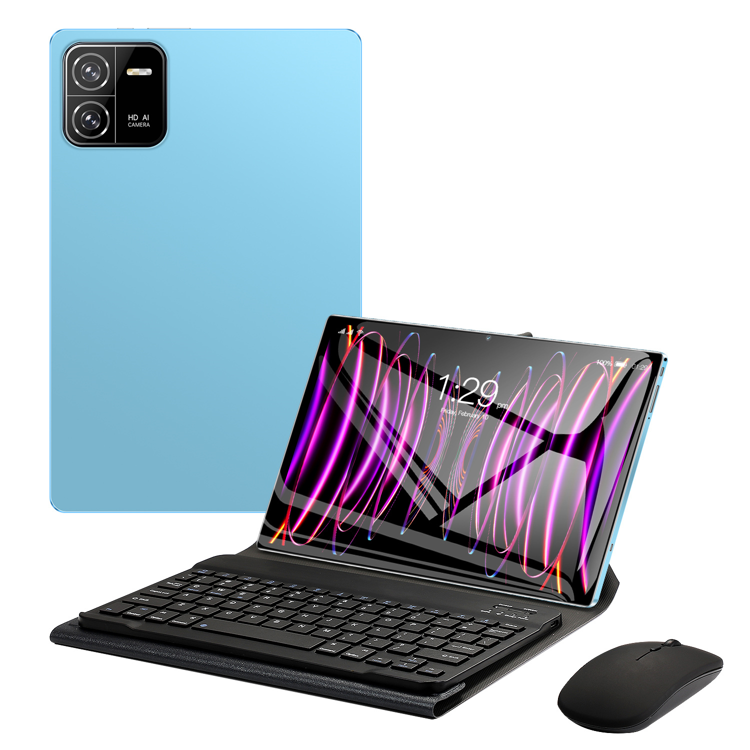 Bleu + Clavier + étui de protection + souris