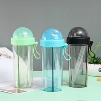 Hot New Double capacité en plastique sans BPA Drinkware Office Gym Portable Bouteille de jus avec lanière et tasse de paille