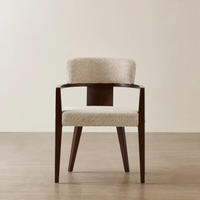 Chaise de salle à manger en tissu tissé beige au design moderne, entièrement rembourrée, avec pieds en bois brun, fauteuil