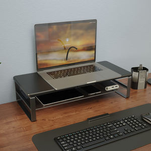 Soporte de monitor de escritorio resistente de estilo industrial de madera Soporte de monitor de estudio de malla de hierro doble para computadora portátil - Product Image 2