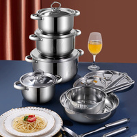 Kedatangan Baru 15 Buah Set Panci dan Wajan Stainless Steel Multi-lapis Multi-fungsi dengan Tutup, Spatula, dan Sendok untuk Memasak