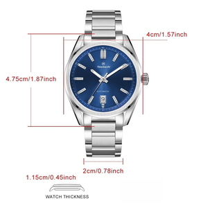 Montres mécaniques automatiques de luxe pour hommes, personnalisées OEM, lumineuses, avec mouvement NH35A, saphir, acier inoxydable, 10 bars, cadran bleu. - Product Image 3