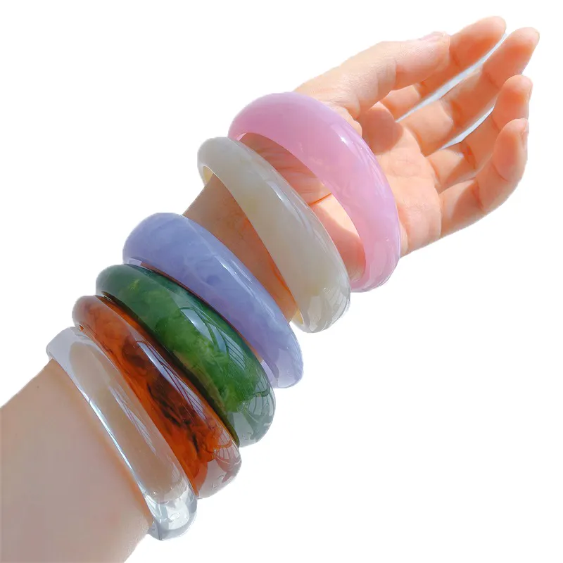 Vintage Stacking Jewelry Gifts Bracelet Transparent Irregular Round Chunky Resin Acrylic Jelly Bangle For Women Girls