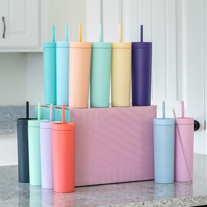 16Oz Skinny Tumbler Acrylic Matte Plastic Bulk Tumbler <b>with</b> <b>Straw</b> and Lid Eco-Friendly <b>Water</b> <b>Bottles</b> - Product Image 4