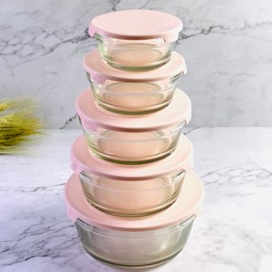 Microondas grande resistente al calor, color rosa, juego plano con tapa de pp, 5 uds. - Product Image 1